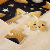 Christmas cute Robins and Golden stars ジグソーパズル (側面)