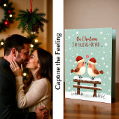 Christmas Cute Romantic Love Birds in Falling Snow カード