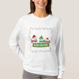 Christmas Cute Snowmen Lights Frame Tシャツ