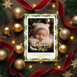 Christmas Cutie | Baby Photo Plaid Holiday 箔シーズンカード
