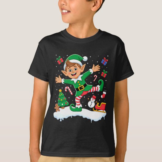 Christmas Dabbing Elf Tree Lights Boys Kids Dab Xm Tシャツ (正面)
