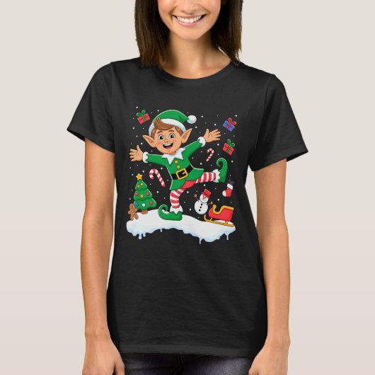Christmas Dabbing Elf Tree Lights Boys Kids Dab Xm Tシャツ (正面)
