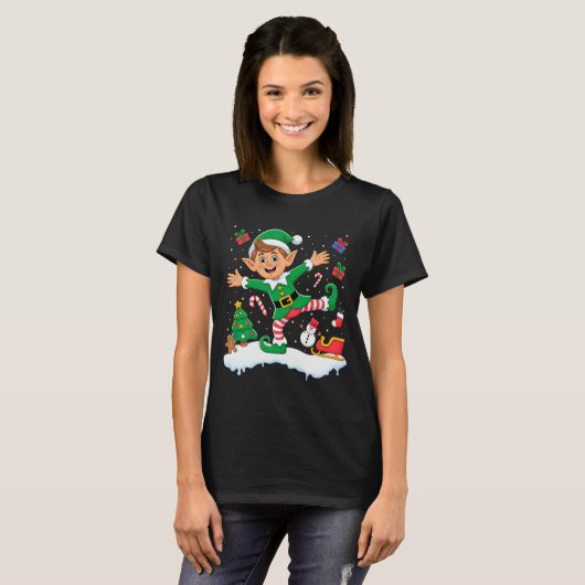 Christmas Dabbing Elf Tree Lights Boys Kids Dab Xm Tシャツ (正面フル)