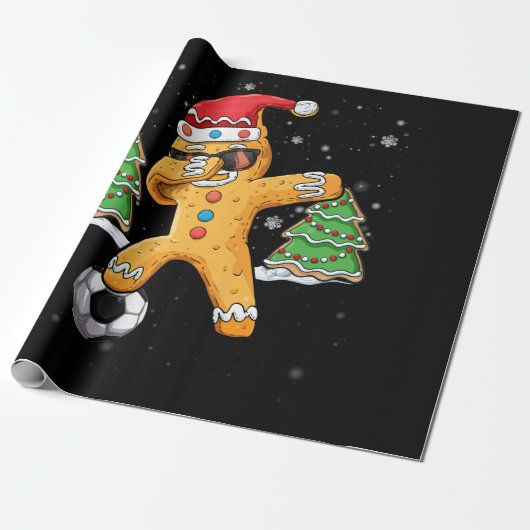 Christmas Dabbing Gingerbread Soccer Sport Santa ラッピングペーパー (アンロールド)