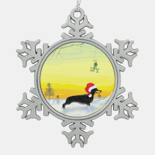 christmas dachshund スノーフレークピューターオーナメント (正面)