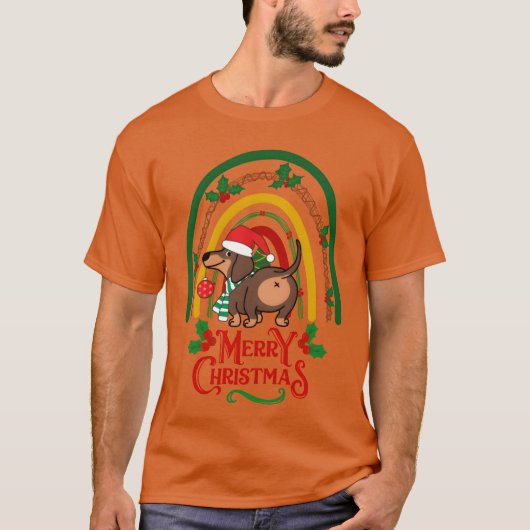 Christmas Dachshund dog wishes Merry Christmas gir Tシャツ (正面)