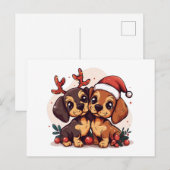 Christmas Dachshund Dogs シーズンポストカード (正面/裏面)
