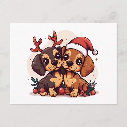 Christmas Dachshund Dogs シーズンポストカード (正面)