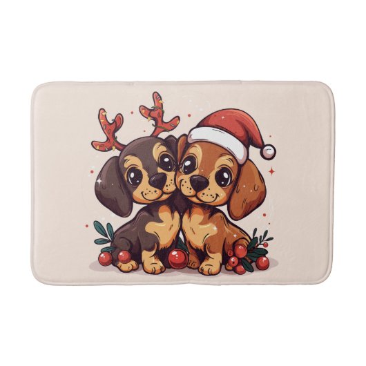 Christmas Dachshund Dogs バスマット (正面)