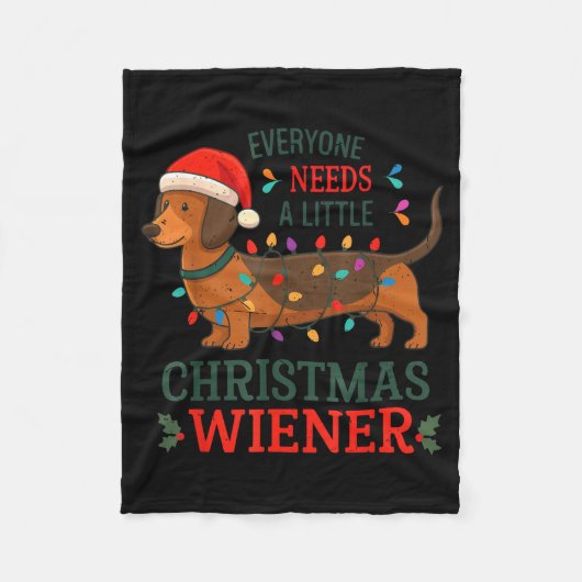 Christmas Dachshund Everyone Need Weiner Dog Pajam フリースブランケット (正面)