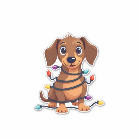 Christmas Dachshund Lights シール (正面)