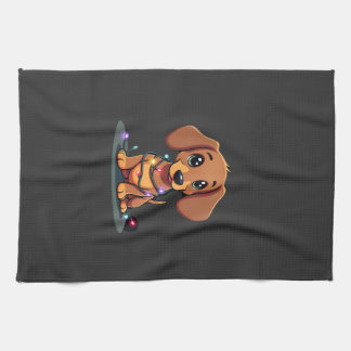 Christmas Dachshund Lights (1) キッチンタオル