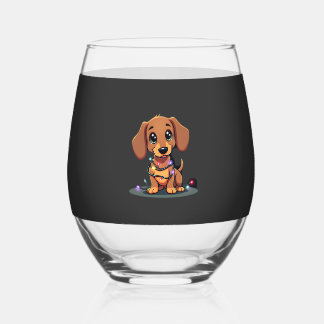Christmas Dachshund Lights (1) ステムなしワイングラス