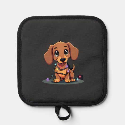 Christmas Dachshund Lights (1) 鍋敷き (正面)