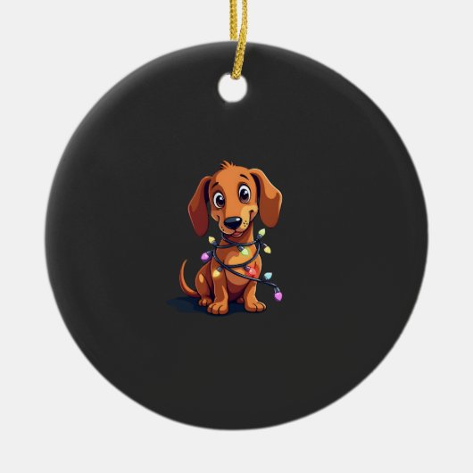 Christmas Dachshund Lights (3) セラミックオーナメント (正面)
