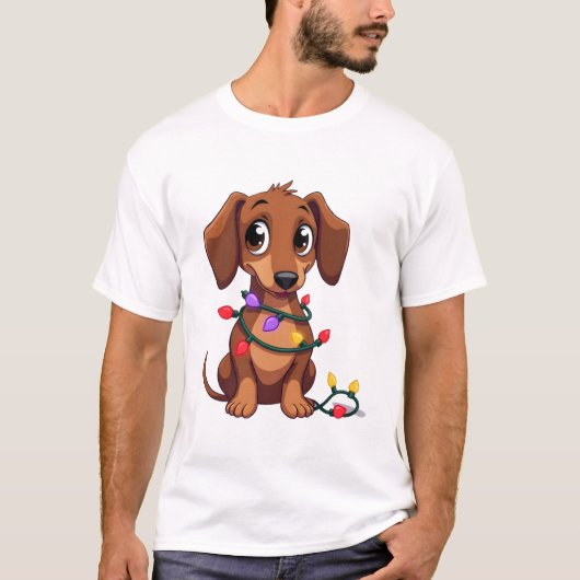 Christmas Dachshund Lights (3) Tシャツ (正面)