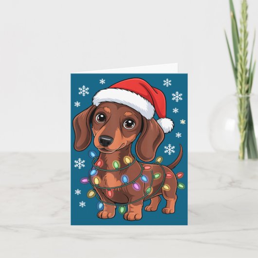 Christmas Dachshund Lights Santa Hat Holiday Dog L カード (正面)