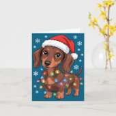Christmas Dachshund Lights Santa Hat Holiday Dog L カード (黄色い花)