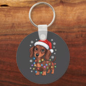 Christmas Dachshund Lights Santa Hat Holiday Dog L キーホルダー (正面)