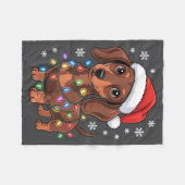 Christmas Dachshund Lights Santa Hat Holiday Dog L フリースブランケット (正面(横))