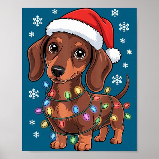 Christmas Dachshund Lights Santa Hat Holiday Dog L ポスター (正面)