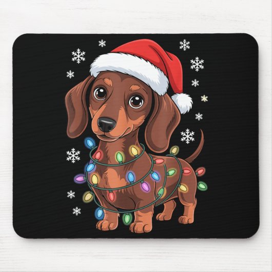 Christmas Dachshund Lights Santa Hat Holiday Dog L マウスパッド (正面)