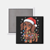 Christmas Dachshund Lights Santa Hat Holiday Dog L マグネット (正面/裏面)