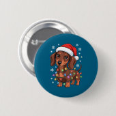 Christmas Dachshund Lights Santa Hat Holiday Dog L 缶バッジ (正面&裏面)
