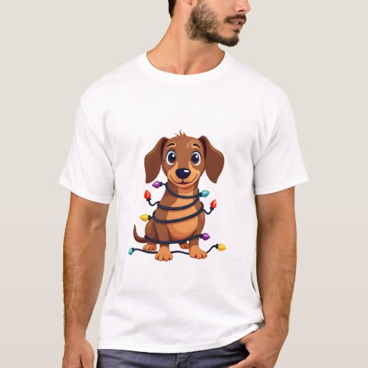 Christmas Dachshund Lights Tシャツ (正面)