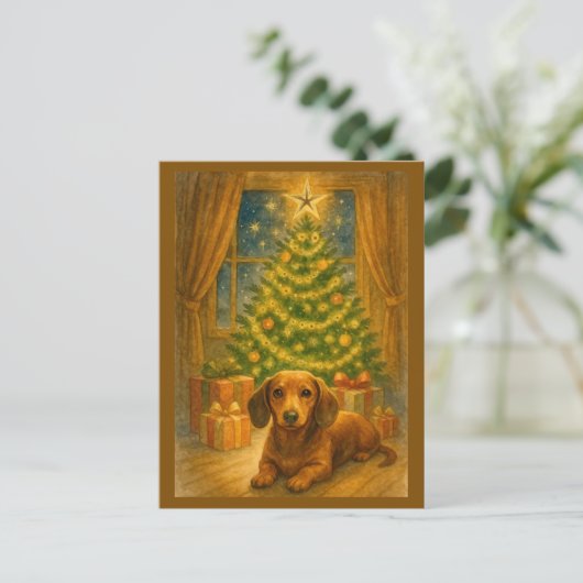 Christmas Dachshund Magic Postcard シーズンポストカード (スタンド正面)