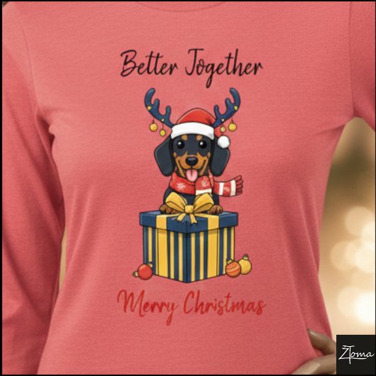 Christmas Dachshund Reindeer Scarf Gift Graphic トライブレンドＴシャツ
