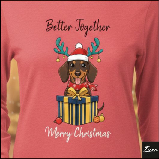 Christmas Dachshund Reindeer Scarf Gift Graphic トライブレンドＴシャツ