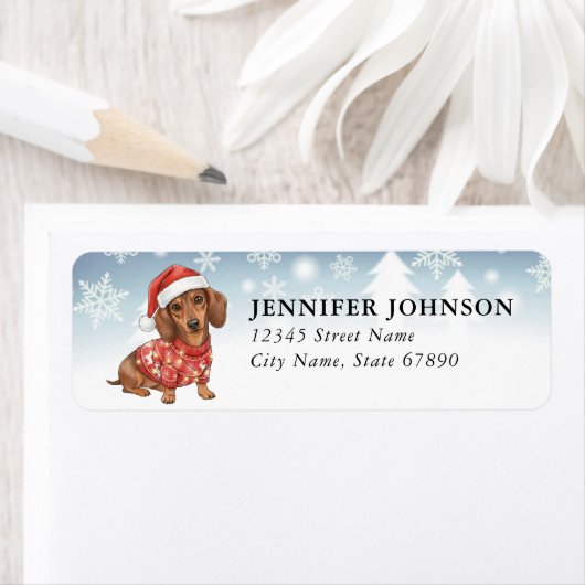 Christmas Dachshund Return Address Labels ラベル (インサイチュ)