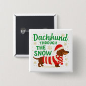 Christmas Dachshund Square Button 缶バッジ (正面&裏面)