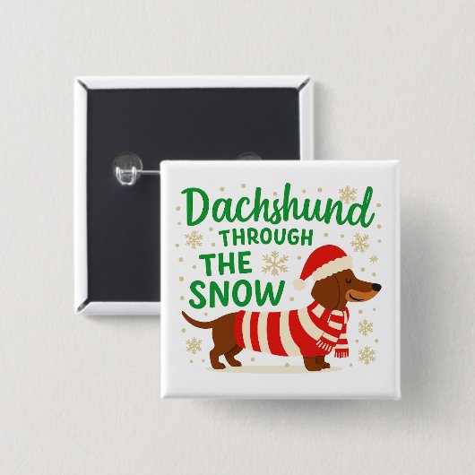 Christmas Dachshund Square Button 缶バッジ (正面&裏面)