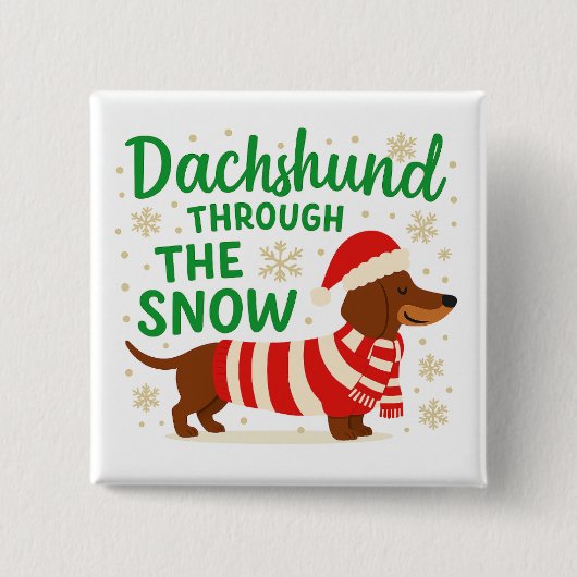 Christmas Dachshund Square Button 缶バッジ (正面)