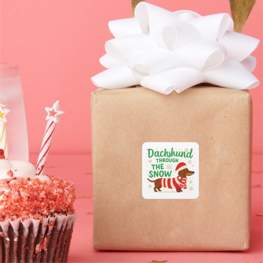 Christmas Dachshund Square Sticker スクエアシール (パーティー)