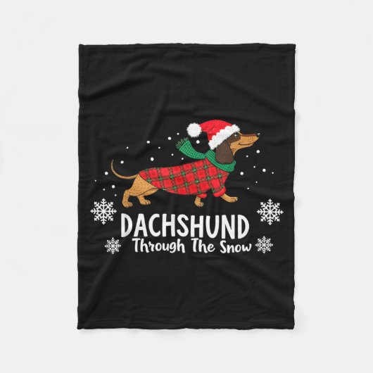 Christmas Dachshund Through The Snow Wiener Dog Sa フリースブランケット (正面)