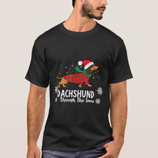 Christmas Dachshund Through The Snow Wiener Dog Sa Tシャツ (正面)