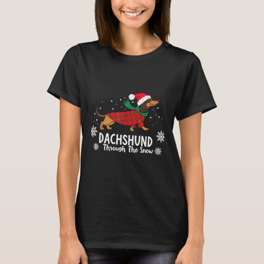 Christmas Dachshund Through The Snow Wiener Dog Sa Tシャツ (正面)