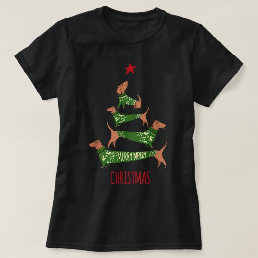 Christmas Dachshund tree T Shirt Funny Pajamas Xma Tシャツ (デザイン正面)