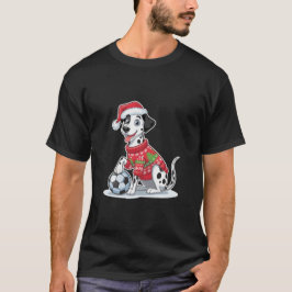 Christmas Dalmatian Dog with Soccer Ball Tシャツ