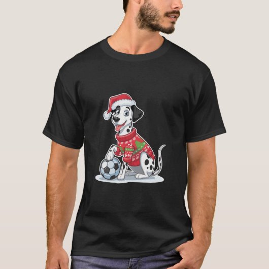 Christmas Dalmatian Dog with Soccer Ball Tシャツ (正面)