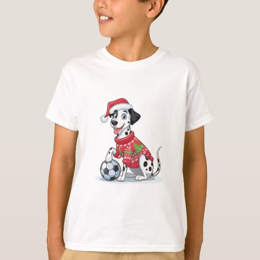 Christmas Dalmatian Dog with Soccer Ball Tシャツ (正面)