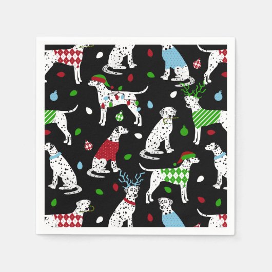 Christmas Dalmatian Napkins スタンダードカクテルナプキン (正面)