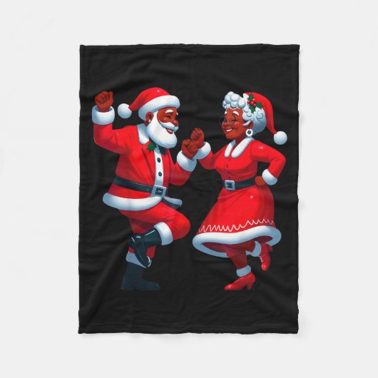 Christmas Dancing Black African American Santa Mrs フリースブランケット (正面)