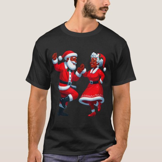 Christmas Dancing Black African American Santa Mrs Tシャツ (正面)