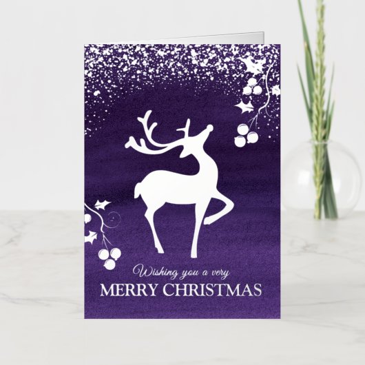 Christmas dashing reindeer silver purple custom 箔シーズンカード (正面)