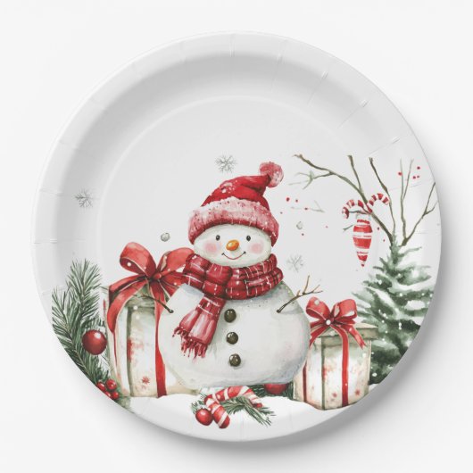 Christmas Decor with Gifts, Branches, and Candy ペーパープレート (正面)