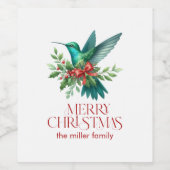 Christmas Decorated Hummingbird Merry Christmas ワインラベル (シングルラベル)